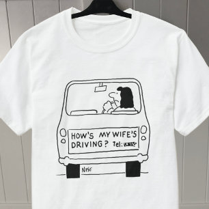 Hoe rijdt mijn vrouw? Funny Cartoon op een T-shirt