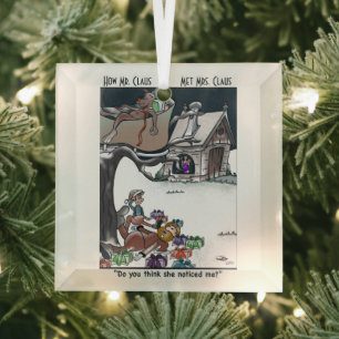 Hoe Santa Met Mrs Claus Glass Square Ornament