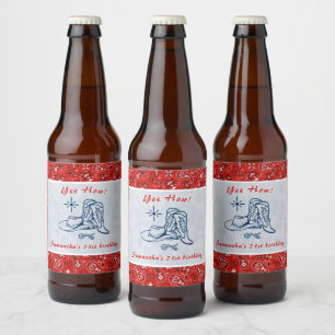 Hoe Western Paisley Denim Blue Jeans Verjaardag Bier Etiket
