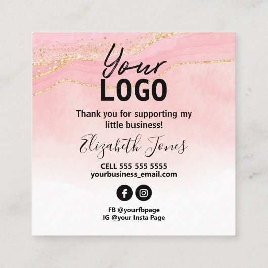 Hoe wordt Sparkly Agate Pink Gold Instruction Squ Vierkante Visitekaartje (Achterkant)
