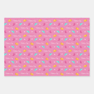 Hoeden, Tassen, en Hartjes Roze Moederdag Inpakpapier Vel