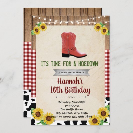 Hoedown Rustic Land Westerne uitnodiging (Voorkant / Achterkant)