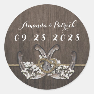 Hoefijzer Baby's Breath Rustieke bruiloft gunst Ronde Sticker