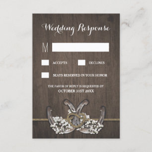 Hoefijzer Baby's Breath Rustieke Bruiloft RSVP Kaa Kaartje