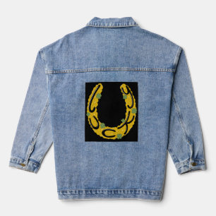 Hoefijzer bedekt met gouden munten en klavers denim jacket