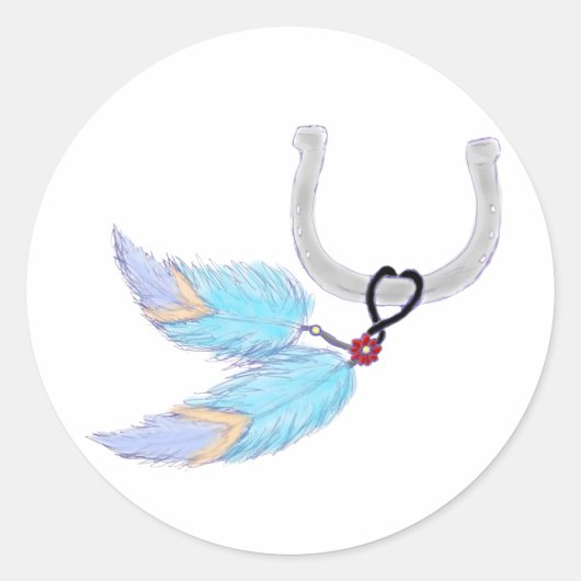 Hoefijzer Blue Feathers Stickers (Voorkant)