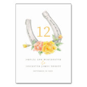 Hoefijzer en geel koraal rozen monogram kaart (Achterkant)