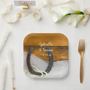 Hoefijzer en Parelland Western huwelijk Papieren Bordje