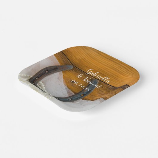 Hoefijzer en Parelland Western huwelijk Papieren Bordje (Gebogen)