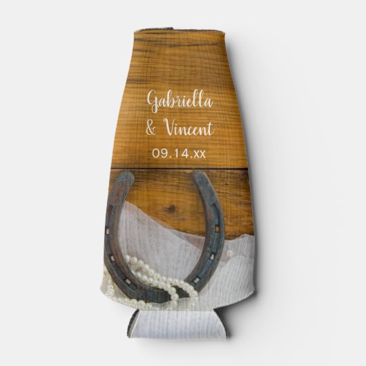 Hoefijzer en parelland Westerne bruiloft Flesjeskoeler (Voorkant)