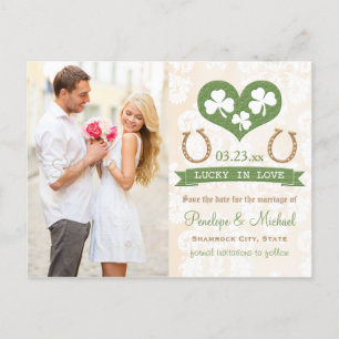 Hoefijzer en Shamrock Save the Date Aankondigingskaart