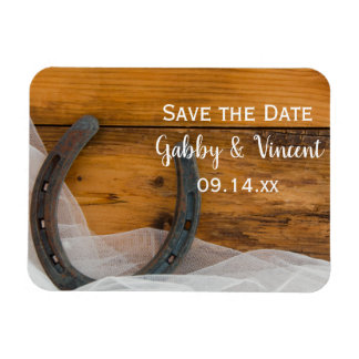 Hoefijzer en Veil Country Wedding Save the Date Magneet