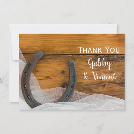 Hoefijzer en Veil Westerne bruiloft Bedankkaart (Voorkant)