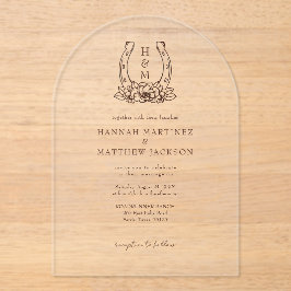 Hoefijzer & Floral Crest Westerne Country Wedding Acryl Uitnodigingen