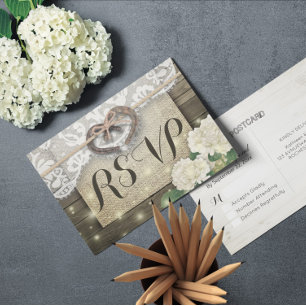 Hoefijzer Hydrangea Wood Wedding RSVP Kindly Reply Uitnodiging Briefkaart