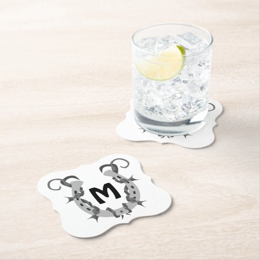 Hoefijzer in Barbed Wire Monogram Kartonnen Onderzetters (Insitu)