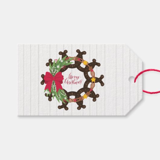 Hoefijzer kerstmis cadeaulabel (Voorkant (Horizontaal))