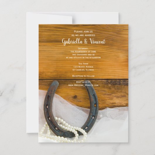 Hoefijzer, parels en jachthout magnetische uitnodiging (Voorkant)