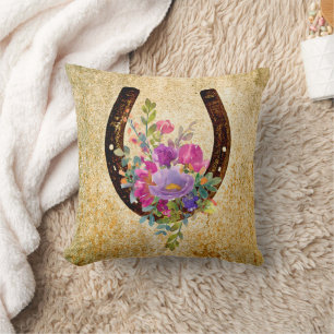 Hoefijzer Rustische Waterverf Floral Good Luck Kussen