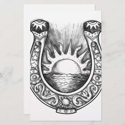 Hoefijzer Sun en Zee Tattoo Briefpapier (Voorkant / Achterkant)
