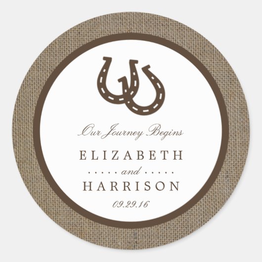 Hoefijzer van het rustige land op de bruiloft ronde sticker (Voorkant)