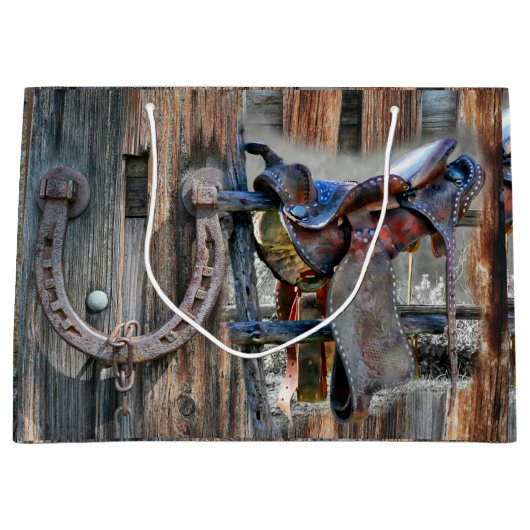 Hoefijzer van paardenzadel Rustic Western Groot Cadeauzakje (Voorkant)