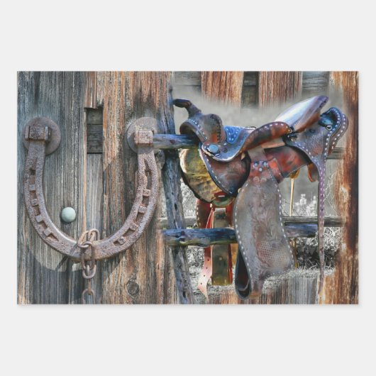 Hoefijzer van paardenzadel Rustic Western Inpakpapier Vel (Voorkant)