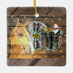 Hoefijzer voor kerstpaardenwagon Cowboy Boots Keramisch Ornament
