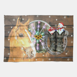 Hoefijzer voor kerstpaardenwagon Cowboy Boots Theedoek