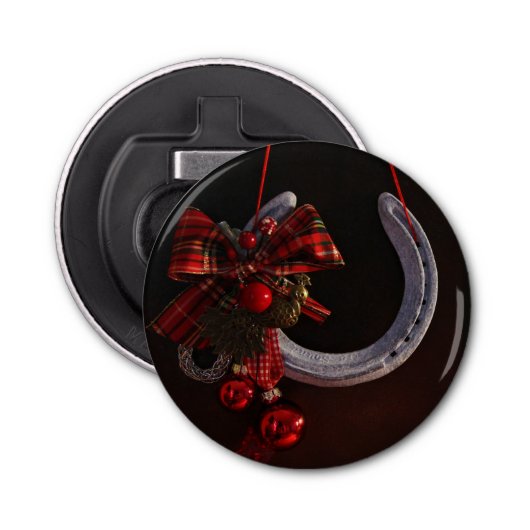 Hoefijzer voor paardenkerst button flesopener (Voorkant)