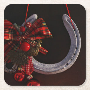 Hoefijzer voor paardenkerst vierkante kartonnen onderzetter