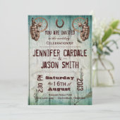 Hoefijzer Wagon Wheel Barrel Wedding Invitations Kaart (Staand voorkant)
