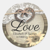 Hoefijzer Zonnebloem Hout Land Weddenschap Bedankt Ronde Sticker (Voorkant)