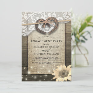 Hoefijzers Burlap Lace Sunflower Engagement Party Kaart