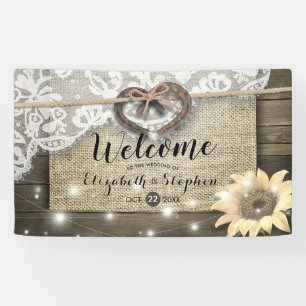 Hoefijzers Burlap Lace Sunflower Weddenschap Spandoek