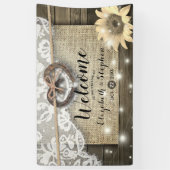 Hoefijzers Burlap Lace Sunflower Weddenschap Spandoek (Verticaal)