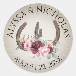 Hoefijzers en roze bloemen ronde sticker
