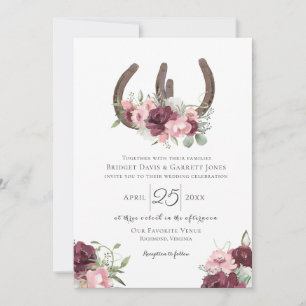 Hoefijzers Floral Burgundy Pink Wedding Kaart