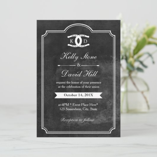 Hoefijzers Initialen Chalkboard Equine Weddenschap Kaart (Staand voorkant)