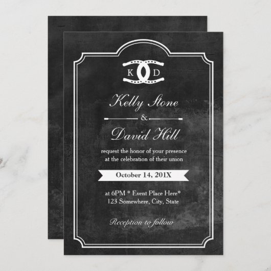 Hoefijzers Initialen Chalkboard Equine Weddenschap Kaart (Voorkant / Achterkant)