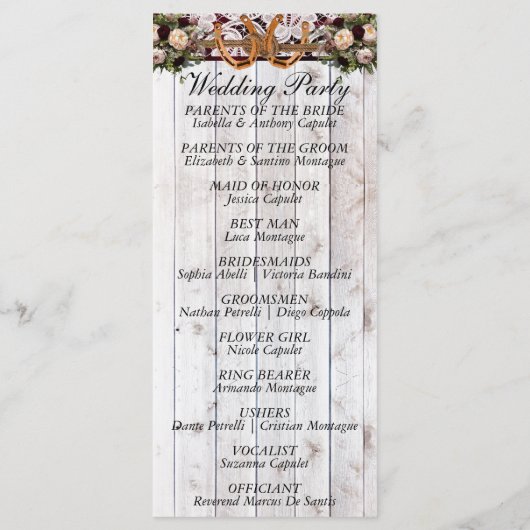 Hoefijzers, lint & kant - Bourgondische bruiloft Programma (Achterkant)