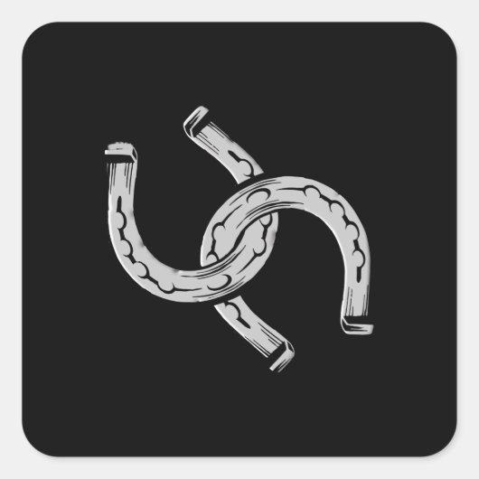 Hoefijzers op zwart vierkante sticker (Voorkant)