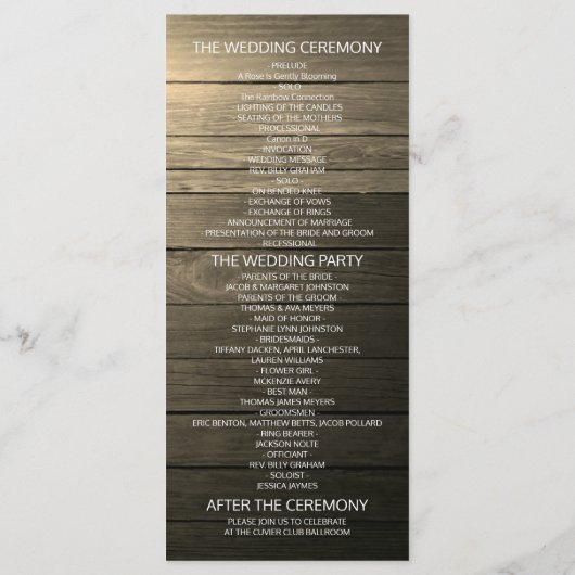 Hoefijzers Zonnebloem Hout Landbruiloftsprogramma' Programma (Achterkant)