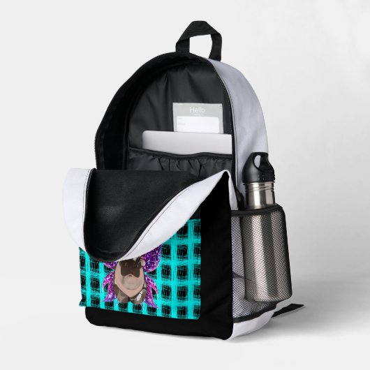 Hoek Moo Deng Hippo op Print Cut Naaizak Bedrukte Rugzak (Achterkan Hoek Rechts (Open))