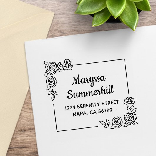 Hoek Roos Bloemen Boeket Adres Rubberstempel