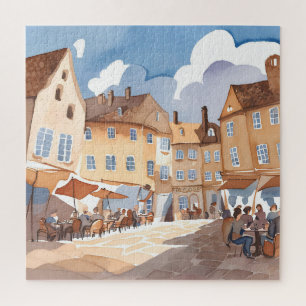 Hoek van Europese stad Aquarelschilderij Legpuzzel