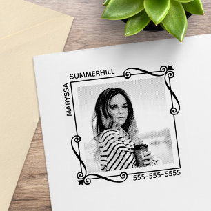 Hoekkrullen Vierkant Frame Aangepaste Foto Tekst Rubberstempel
