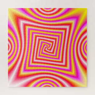 Hoekspiraal in rood-gele roze en wit legpuzzel