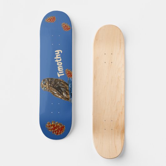 Hoenders en pijnbomen op een blauwe achtergrond skateboard (Voorkant)
