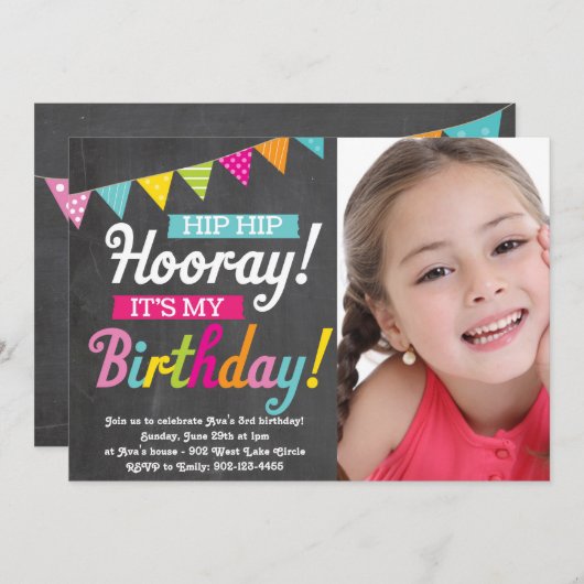 Hoera Het is mijn verjaardag (Fotouitnodiging) Kaart (Voorkant / Achterkant)